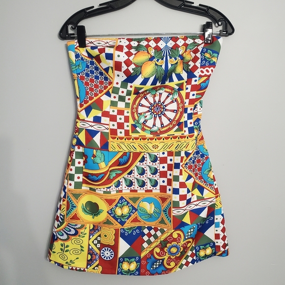 Seven Wonders Clementine Phaedra Print Strapless Mini Dress Artsy Coquette XS - Picture 1 of 14